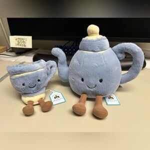NWT Jellycat Amuseables Seb Teacup and Vicky Teapot Exclusive Bundle